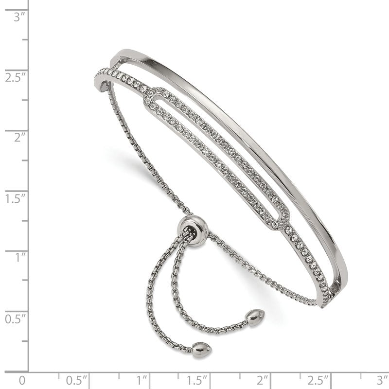 Stainless Steel Polished with Crystals Adjustable Bangle Bracelet