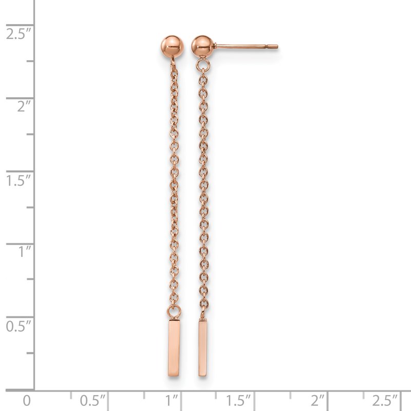 Stainless Steel Polished Rose IP-plated Bar Post Dangle Earrings