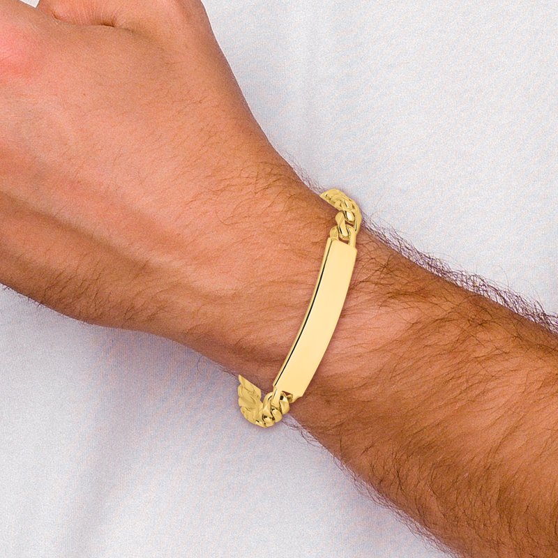 14k Hand-polished Solid Chain/Solid Plate Curb Link 44x9mm Plate 8 inch ID Bracelet