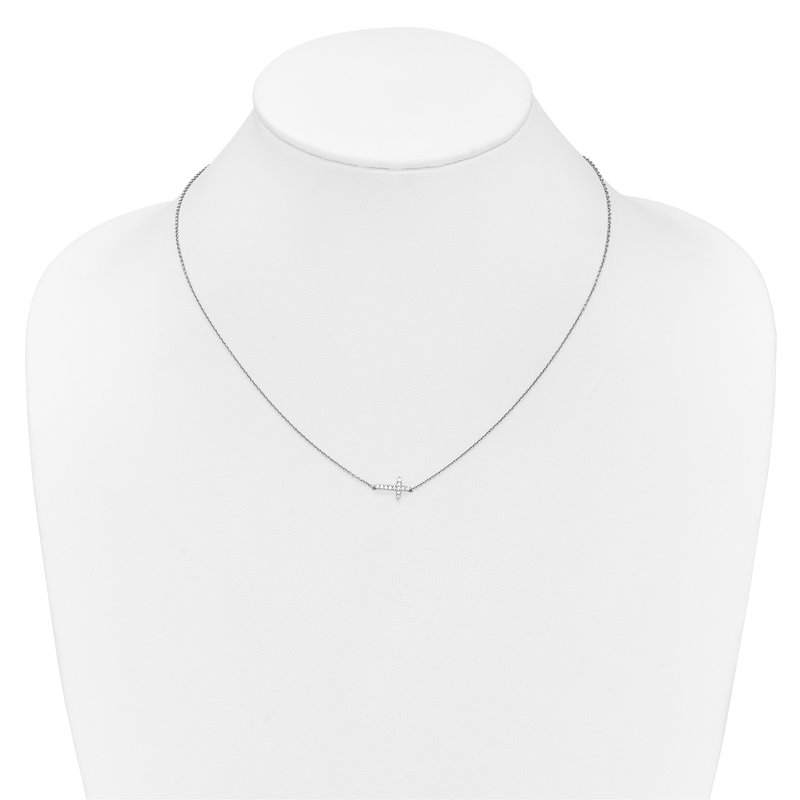 14k White Gold 1/10 carat Diamond Sideways Cross 18 inch Necklace