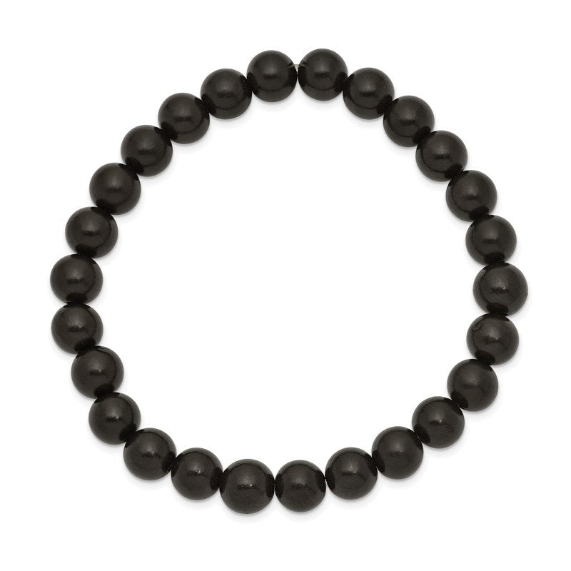8mm Black Wood Beaded Stretch Bracelet