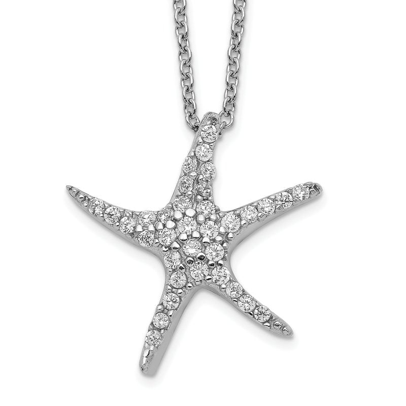 Sterling Silver Rhodium-plated Brilliant-cut CZ Starfish 18 Inch Necklace
