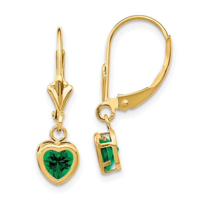 14k 5mm Heart Mount St. Helens Bezel Leverback Dangle Earrings