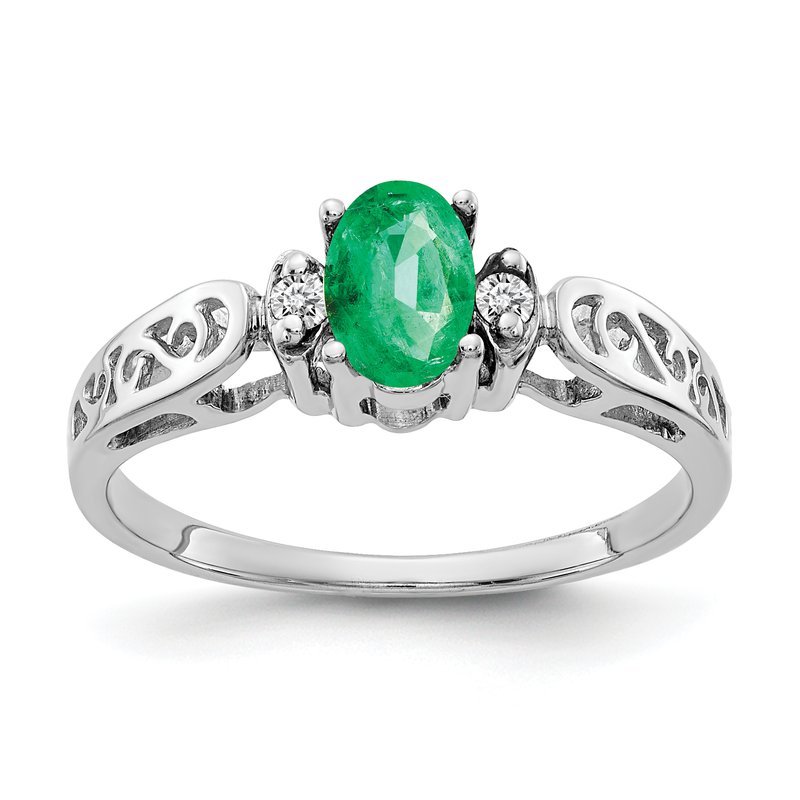 14k White Gold 6x4mm Oval Emerald A Diamond ring