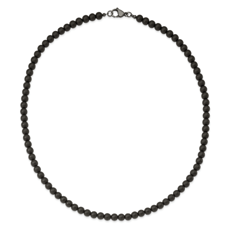 Stainless Steel Brushed with Black Agate and  Antiqued Clasp 27 inch Necklace