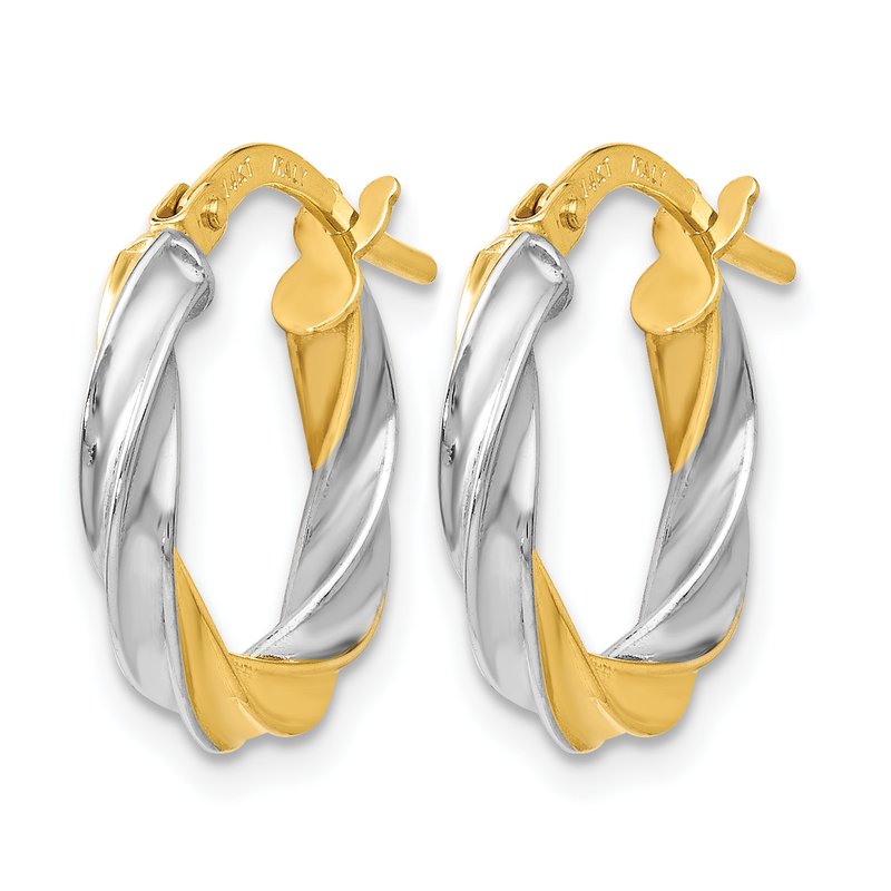 14K w/White Rhodium Plating Polished Hoop Earrings
