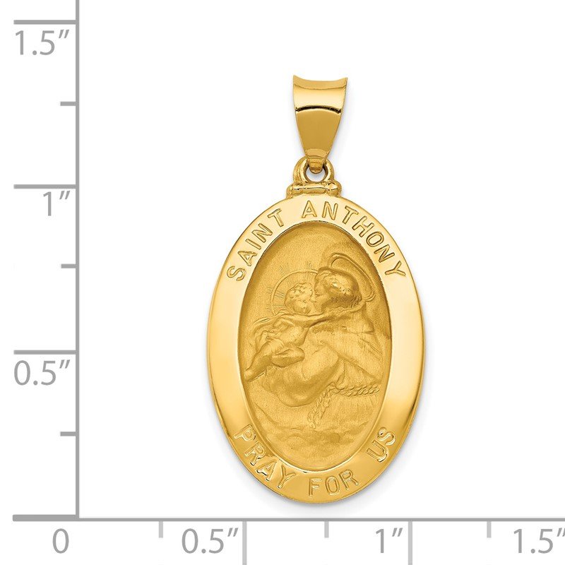14k Polished and Satin Hollow St. Anthony Medal Oval Pendant