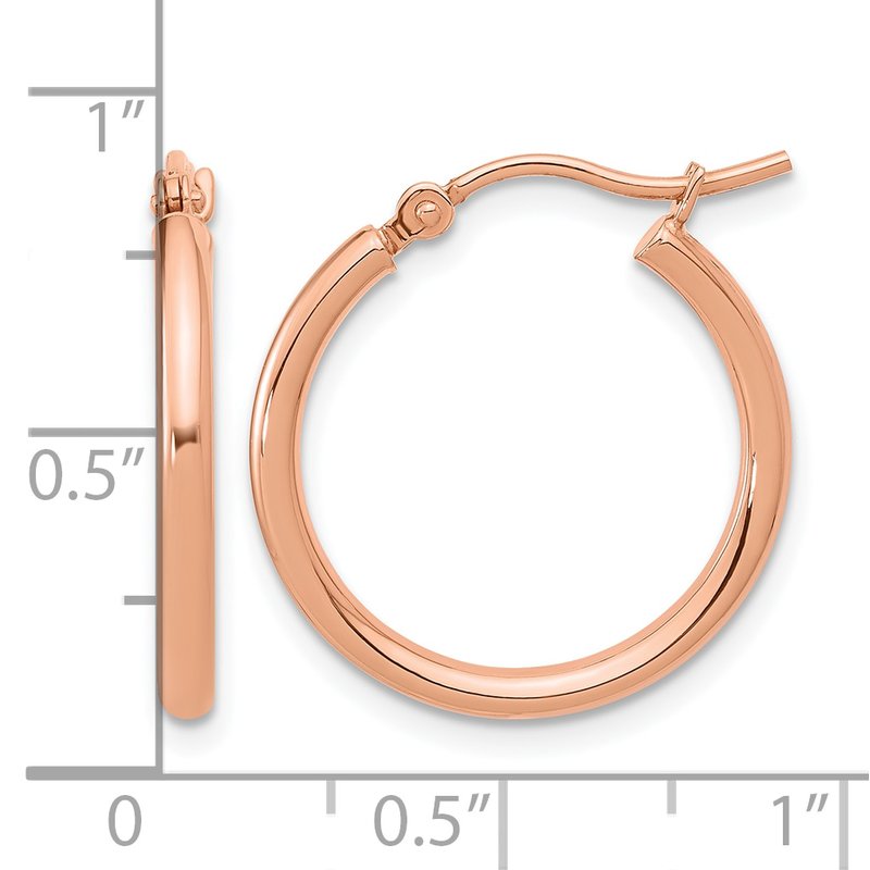 14K Rose Gold 2x20mm Polished Hoop Earrings