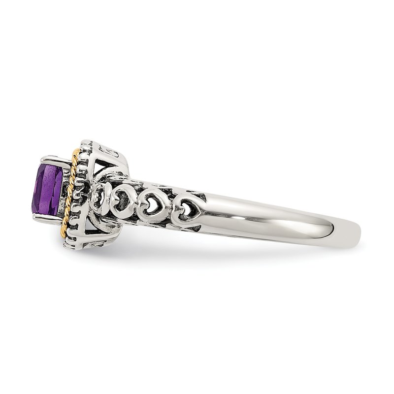 Sterling Silver with 14K Accent Antiqued Cushion Amethyst Ring