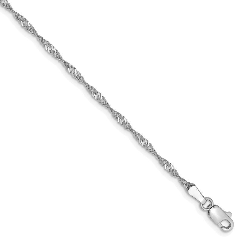 14K White Gold 10 inch 1.7mm Singapore with Lobster Clasp Anklet