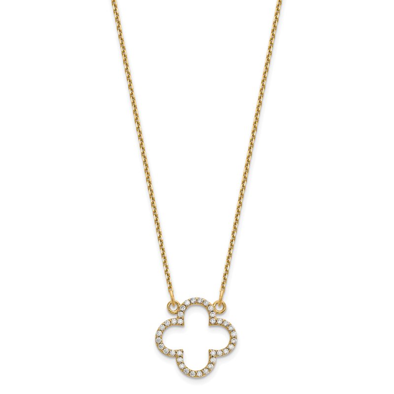 14k Polished 1/4 carat Diamond Quatrefoil Design 18 inch Necklace