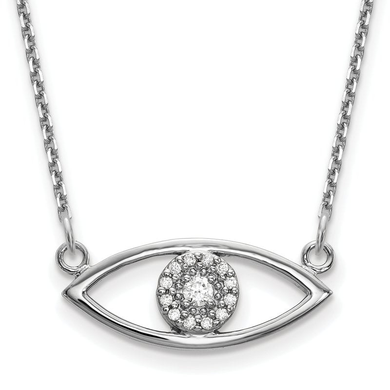 14k White Gold Polished 1/10 carat Diamond Small Evil Eye 18 inch