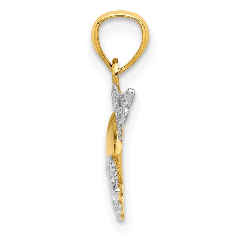 14K and White Rhodium Polished Heart with Wings Pendant