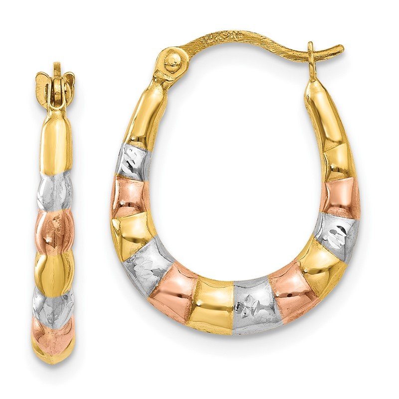 14K &amp; White and Rose Rhodium Hollow Scalloped Hoop Earrings