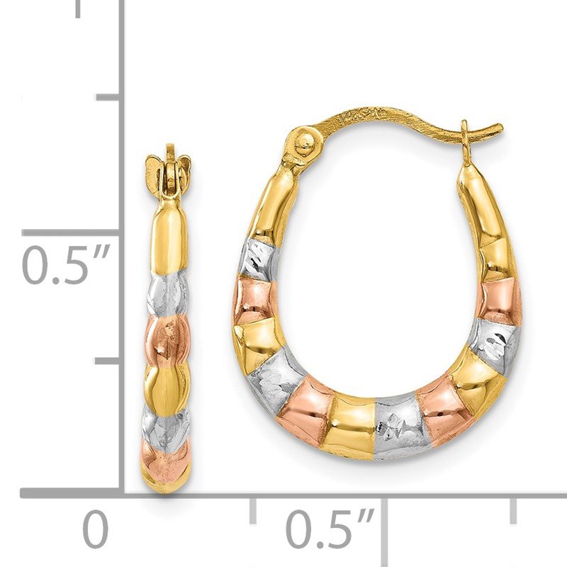 14K &amp; White and Rose Rhodium Hollow Scalloped Hoop Earrings