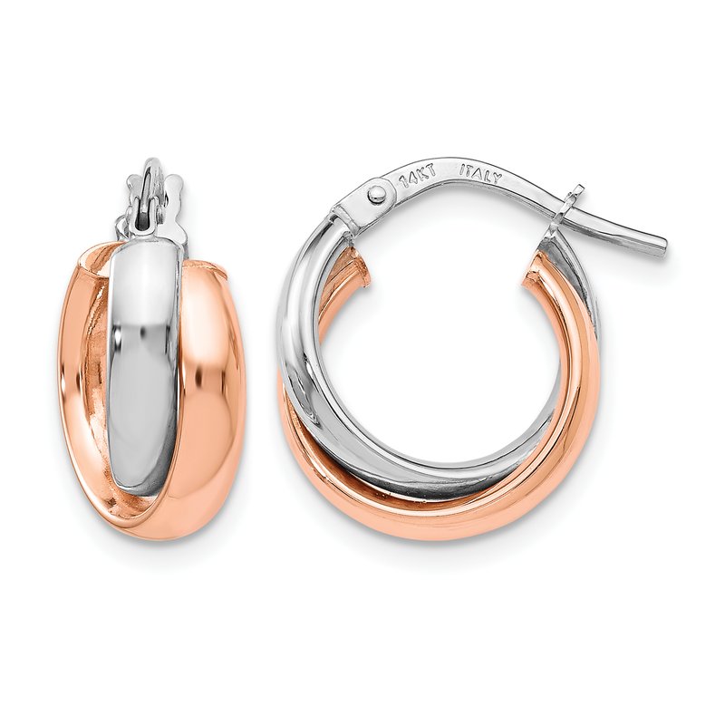 14K White Gold Rose-plated Polished Hoop Earrings