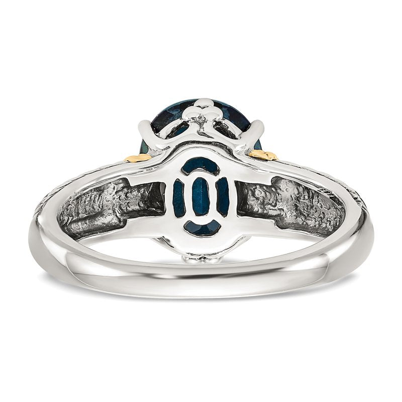 Sterling Silver with 14K Accent Antiqued Oval London Blue Topaz Ring