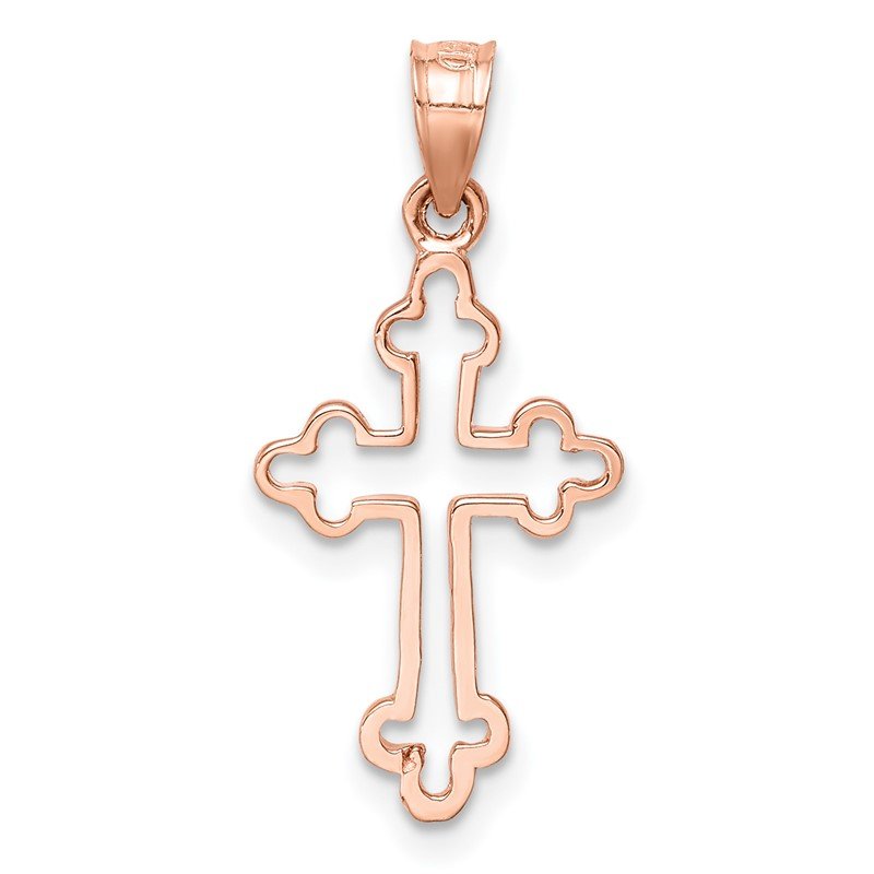 14K Rose Gold Polished Budded Cross Pendant