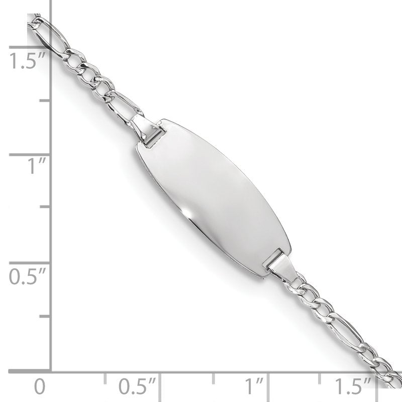 14k White Gold Polished Semi-Solid Chain/Solid Plate Figaro Link Oval 18.5x8.5mm Plate 5.5 inch Baby/Child ID Bracelet