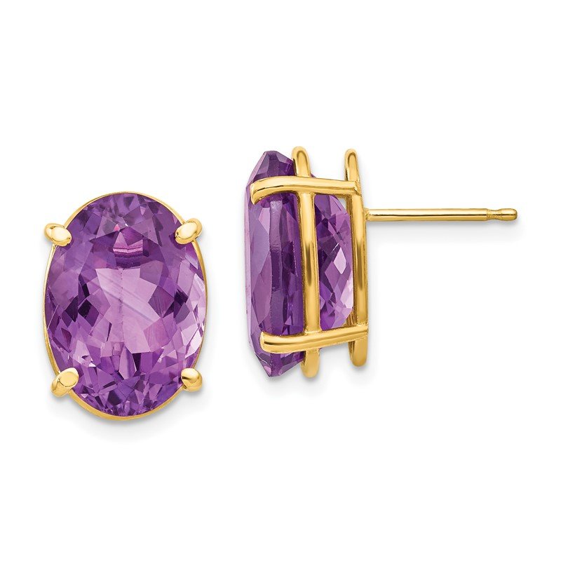 14k 14x10mm Oval Amethyst Post Earrings