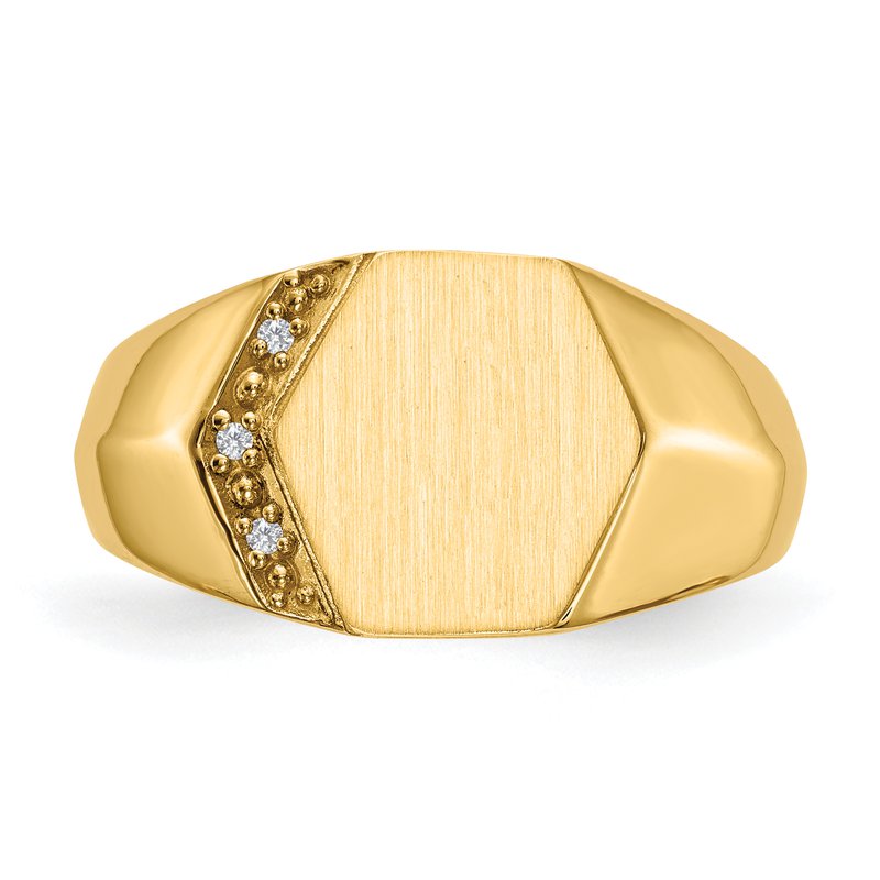 14k 11.5x11.5mm Open Back AA Diamond Mens Signet Ring