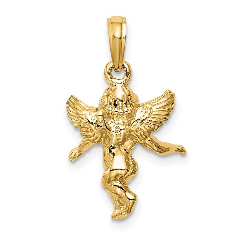 14k  3-D Polished Solid Angel Pendant