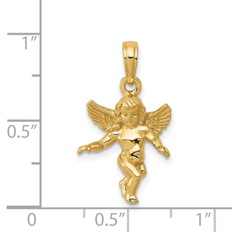 14k  3-D Polished Solid Angel Pendant