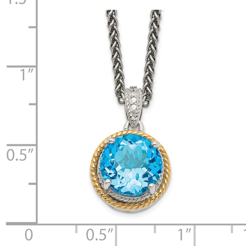 Sterling Silver with 14K Accent 18 Inch Antiqued Round Blue Topaz Necklace