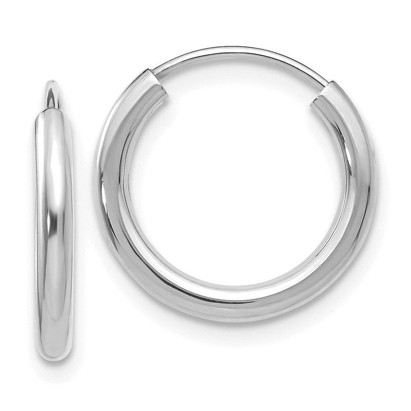 14k White Gold 2x16mm Polished Round Endless Tube Hoop Earrings