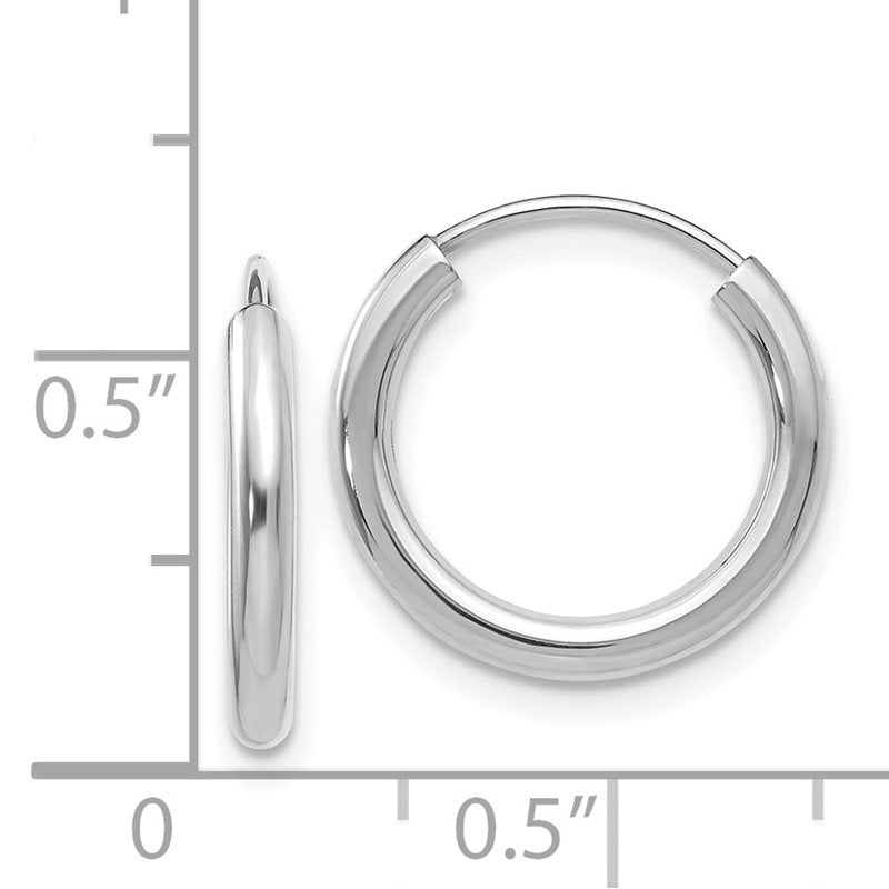 14k White Gold 2x16mm Polished Round Endless Tube Hoop Earrings