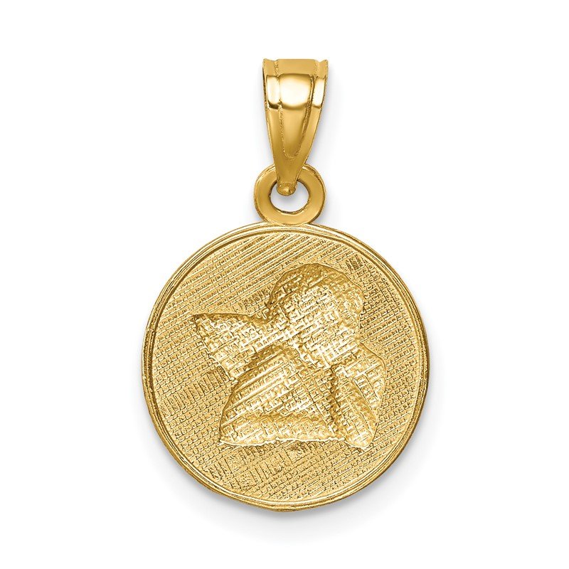 14K and White Rhodium Angel Round Pendant