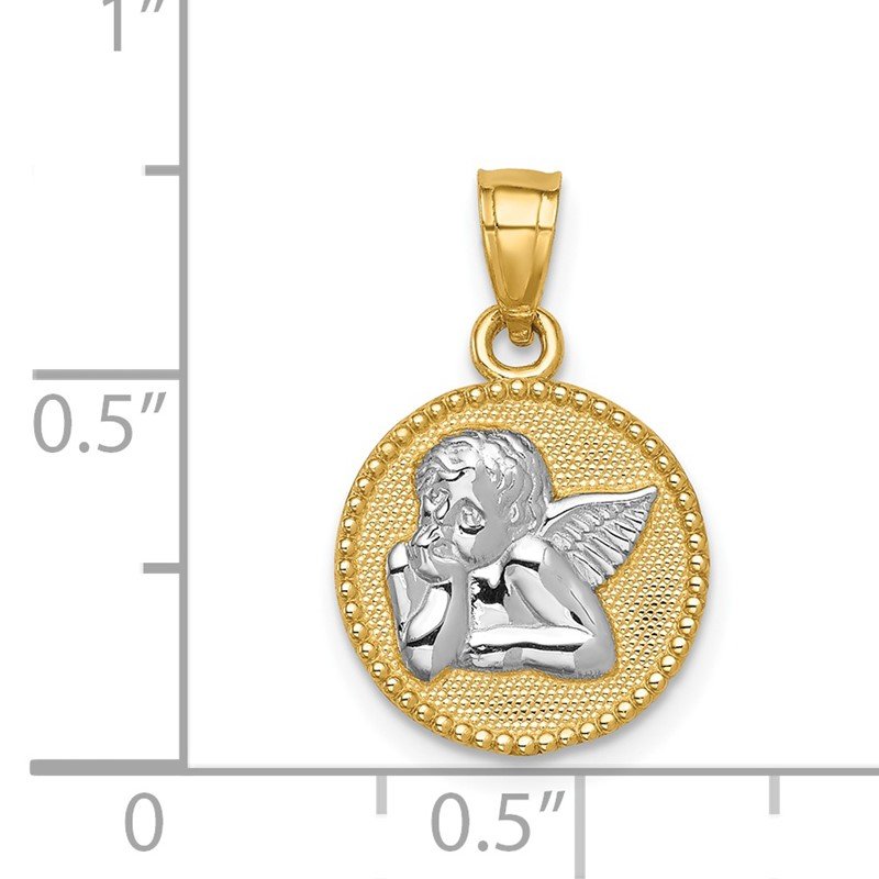 14K and White Rhodium Angel Round Pendant