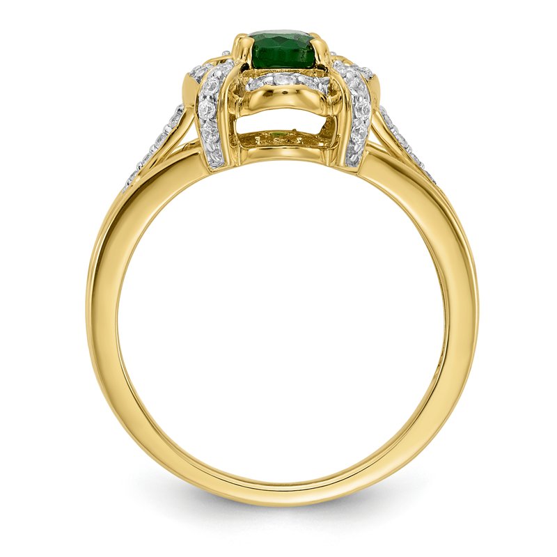 14k White Gold Diamond and Oval Emerald Ring