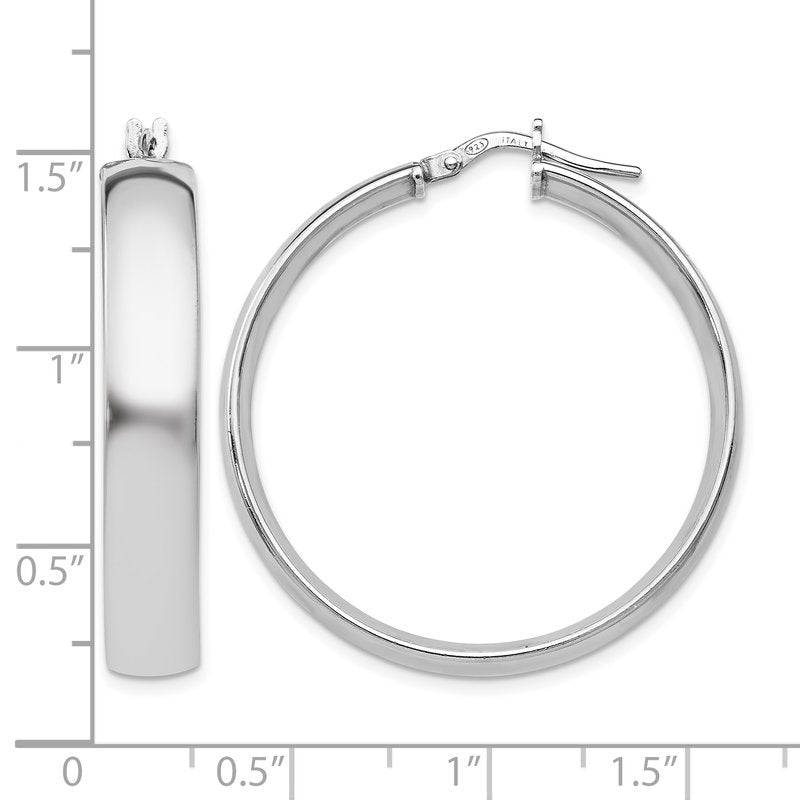 Sterling Silver RH-plated Polished Hinged Hoop Earrings