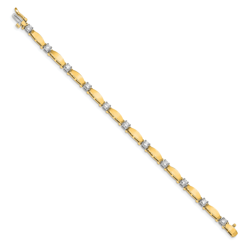 14k Two-tone Complete 1.87 carat Round AA Diamond Curved Bar Link 7 inch Tennis Bracelet