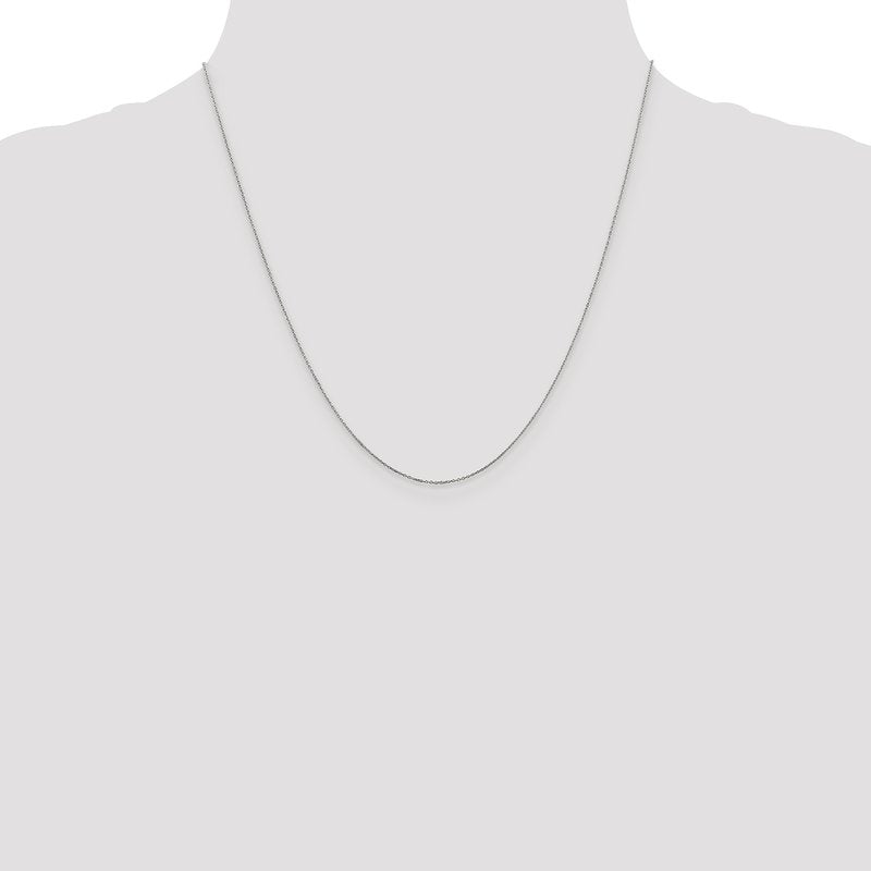 14K White Gold 14 inch .6mm Diamond-cut Round Open Link Cable with Spring Ring Clasp Chain