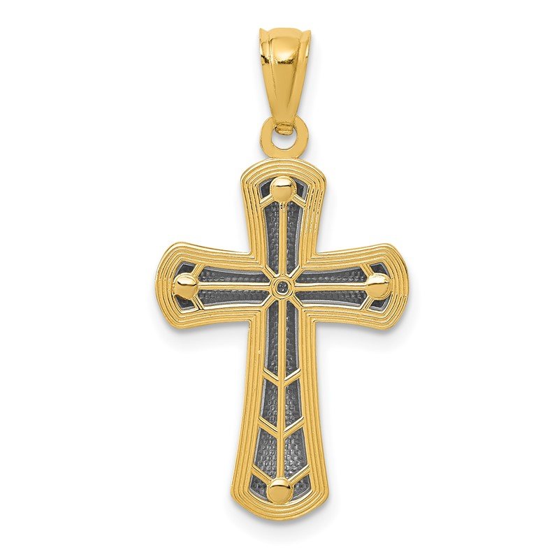 14k and White Rhodium Polished Cross Pendant