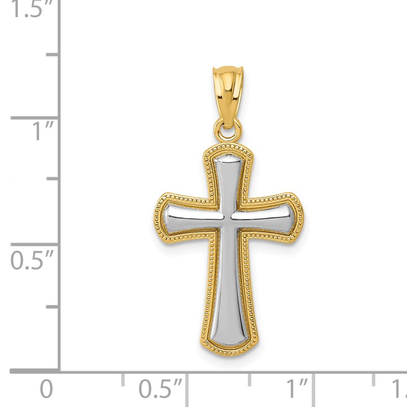 14k and White Rhodium Polished Cross Pendant