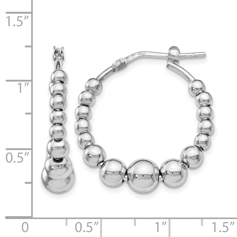 Sterling Silver RH-plated Polished Beaded Hoop Earrings