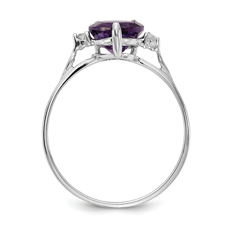 14k White Gold 7mm Heart Amethyst AAA Diamond ring