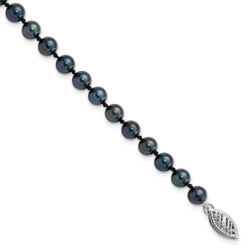 14k White Gold 5-6mm Black Round Akoya Saltwater Cultured Pearl 16 inch Necklace