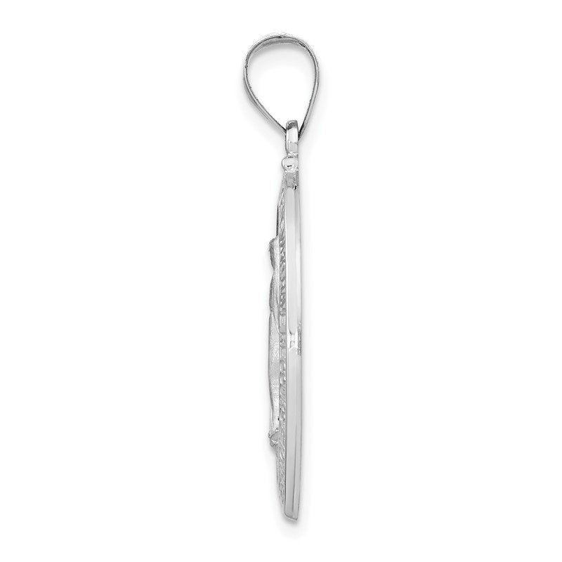 14k White Gold Polished and Satin Hollow Miraculous Medal Oval Pendant