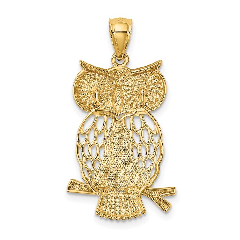 14k and White Rhodium Diamond-cut Polished Moveable Owl Pendant