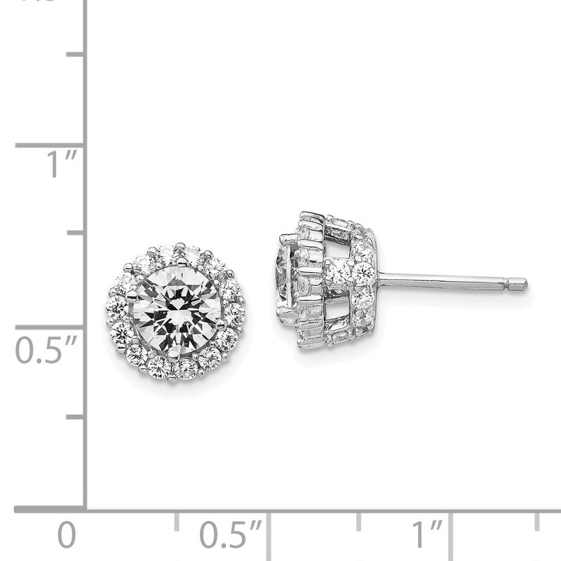 Sterling Silver Rhodium-plated Brilliant-cut CZ Round Halo Post Earrings