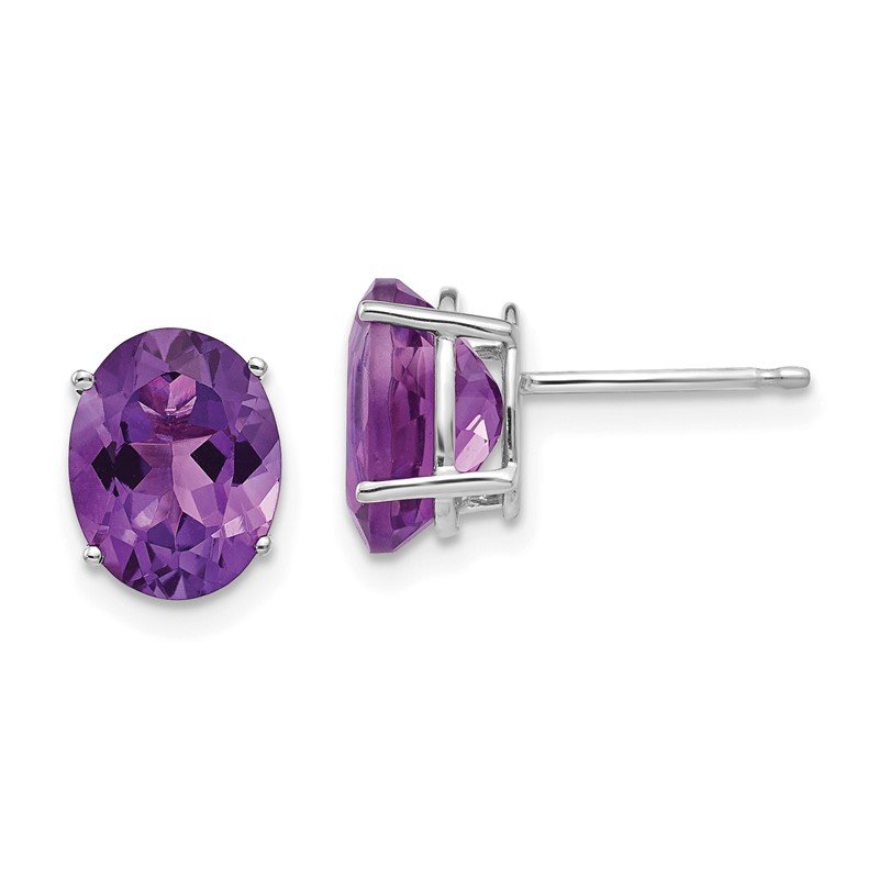14k White Gold 9x7mm Oval Amethyst Post Earrings