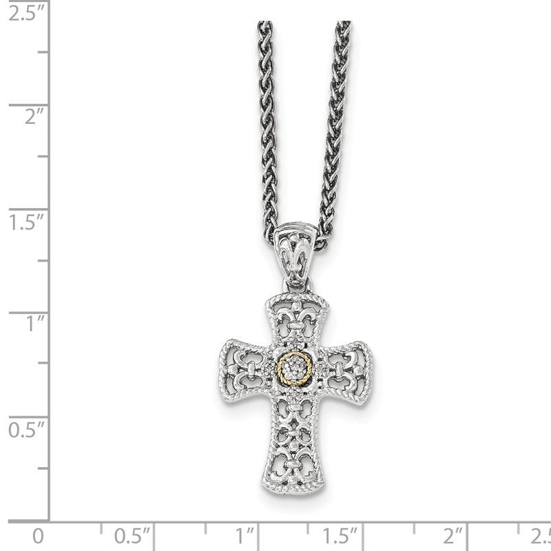 Sterling Silver with 14K Accent 18 Inch Diamond Cross Necklace