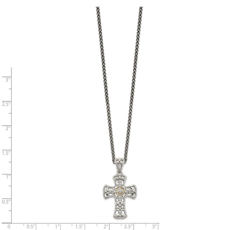 Sterling Silver with 14K Accent 18 Inch Diamond Cross Necklace