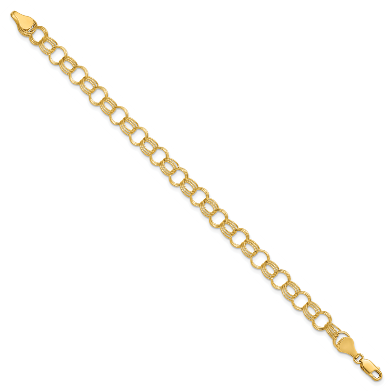 14k 7mm Solid Triple Link 7 inch Charm Bracelet