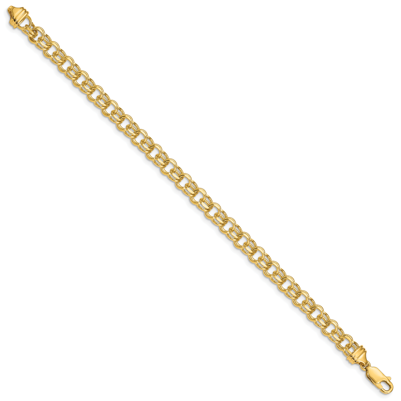 14k 5.5mm Diamond-cut Solid Heavy Double Link 7 inch Charm Bracelet
