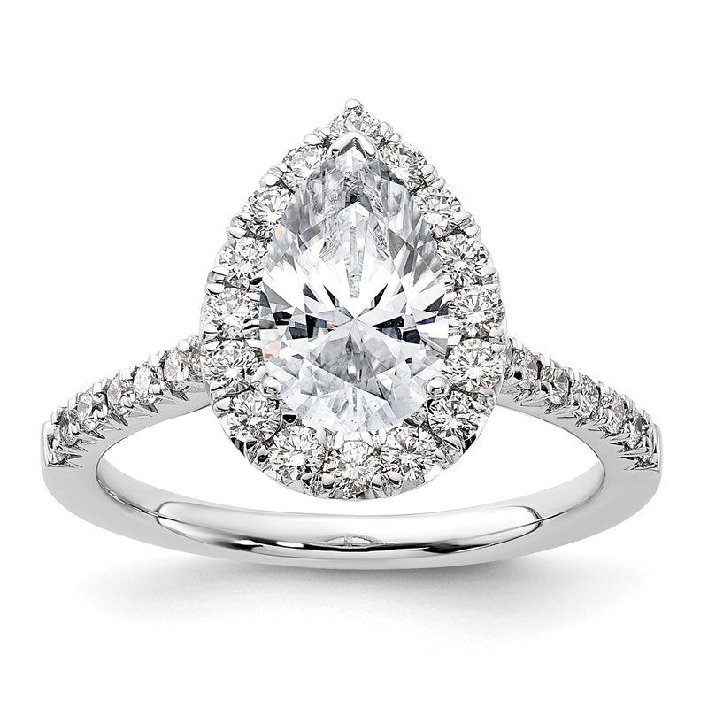 14K White Gold 1/3 carat Lab Grown Diamond VS+ F+ Semi-Mount Pear Halo Engagement Ring